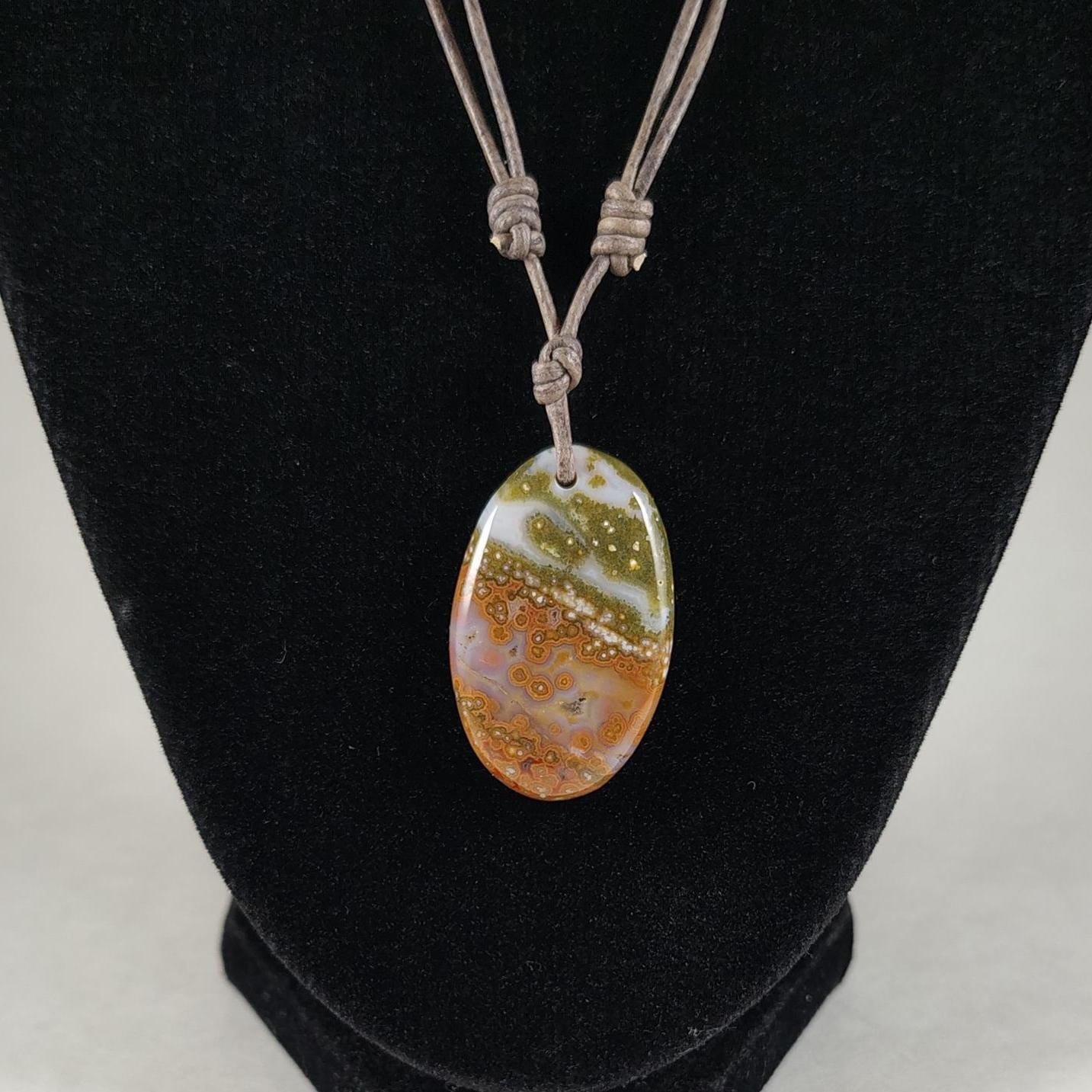 Ocean Jasper Adjustable Leather Necklace Handmade By Chris Hay Ocean Jasper Adjustable Leather Necklace Handmade By Chris Hay