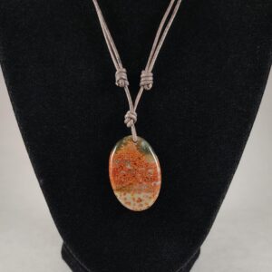 Ocean Jasper Adjustable Leather Necklace Handmade by Chris Hay