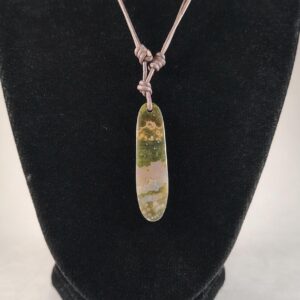 Ocean Jasper Adjustable Leather Necklace Handmade by Chris Hay