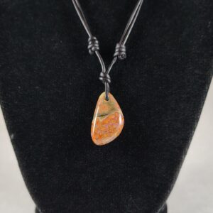 Ocean Jasper Adjustable Leather Necklace Handmade by Chris Hay