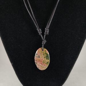 Ocean Jasper Adjustable Leather Necklace Handmade by Chris Hay
