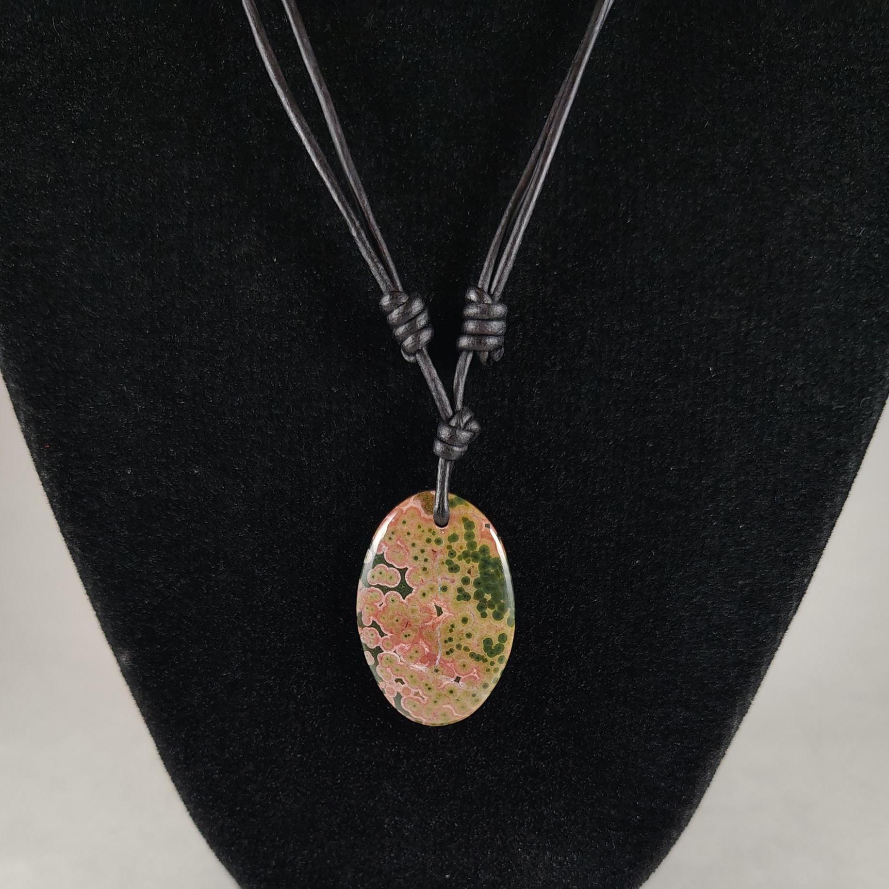Ocean Jasper Adjustable Leather Necklace Handmade By Chris Hay Ocean Jasper Adjustable Leather Necklace Handmade By Chris Hay