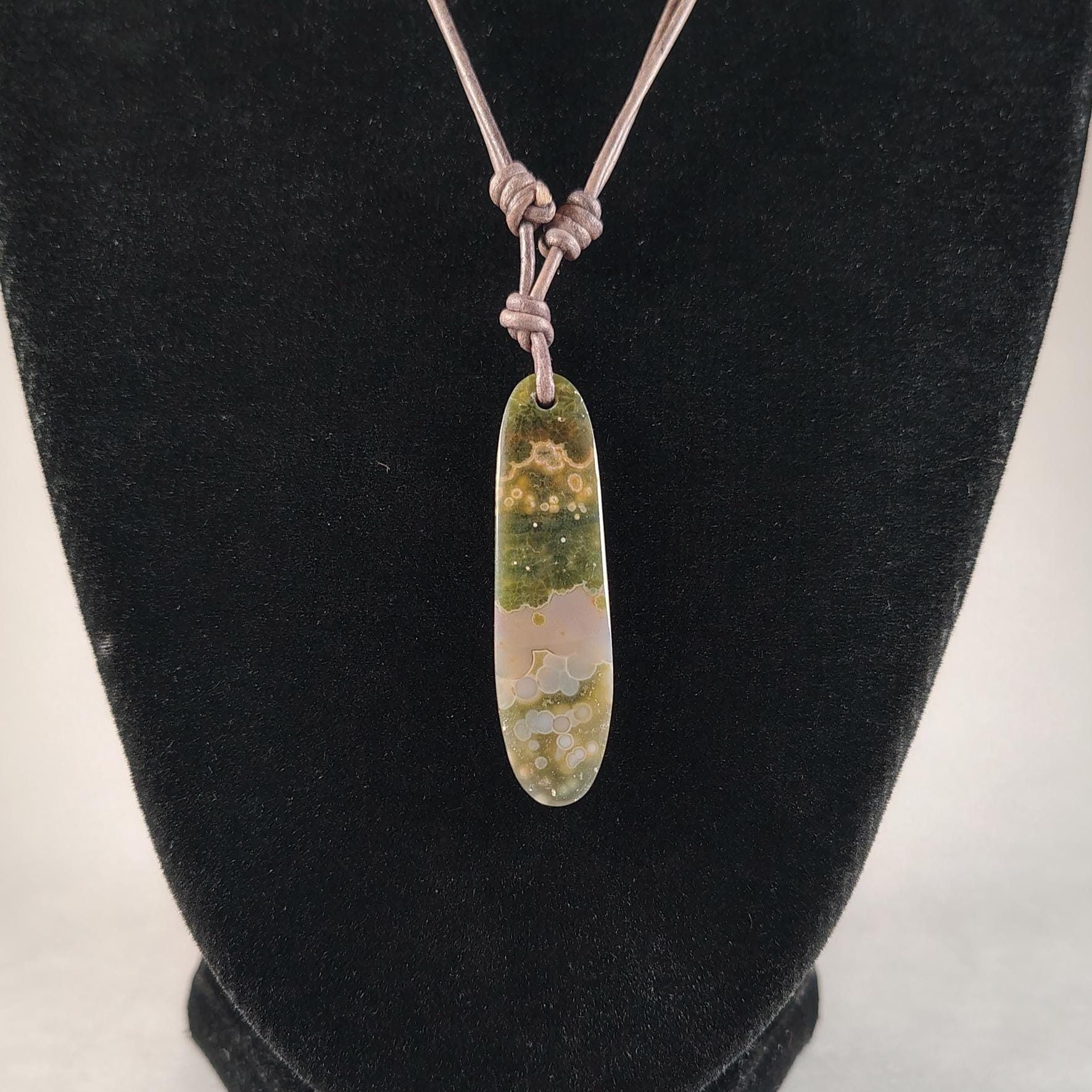 Ocean Jasper Adjustable Leather Necklace Handmade By Chris Hay