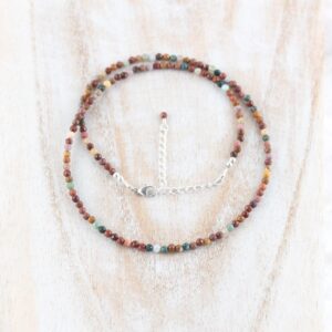 Ocean Jasper Beaded Necklace, Multi Colour Gemstone Choker In Sterling Silver, Gold Or Rose Gold Filled, Custom Choice Of Length