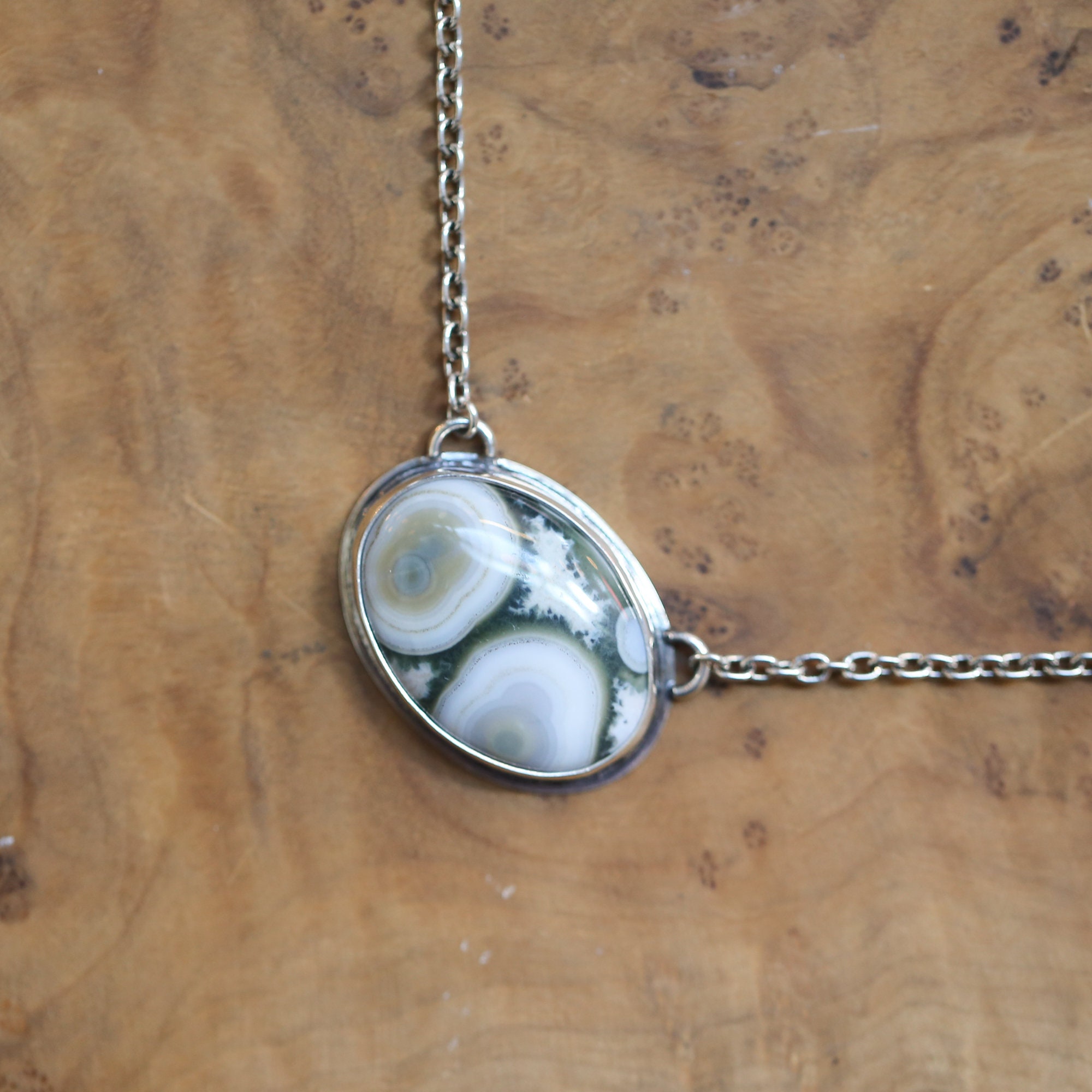 Custom Ocean Jasper East-west Center Stone Necklace - .925 Silversmith Custom Ocean Jasper East-west Center Stone Necklace - .925 Silversmith