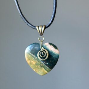 Ocean Jasper Necklace Heart My Love Is Deep Gem On Leather