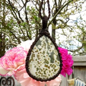 Ocean Jasper macrame necklace, gemstone necklace, gift ideas for the ocean lover, the surfer, coastal grandma, aquarius vibes, for her