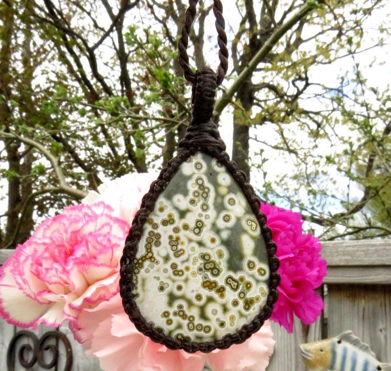 Ocean Jasper Macrame Necklace, Gemstone Necklace, Gift Ideas For The Ocean Lover, The Surfer, Coastal Grandma, Aquarius Vibes, For Her Ocean Jasper Macrame Necklace, Gemstone Necklace, Gift Ideas For The Ocean Lover, The Surfer, Coastal Grandma, Aquarius Vibes, For Her