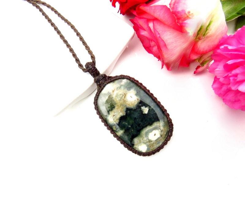 Ocean Jasper Macrame Necklace, Gift Ideas For The Surfer, The Coastal Grandma, The Ocean Lover, Gemstone Necklace, Christmas Gift Ideas Ocean Jasper Macrame Necklace, Gift Ideas For The Surfer, The Coastal Grandma, The Ocean Lover, Gemstone Necklace, Christmas Gift Ideas