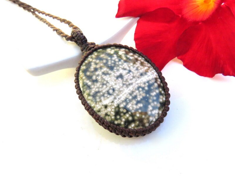 Ocean Jasper Macrame Necklace, Mothers Day Gift Ideas, Surfing Necklace, Ocean Necklace, Ocean Theme, Beach Necklace, Macrame Gemstone