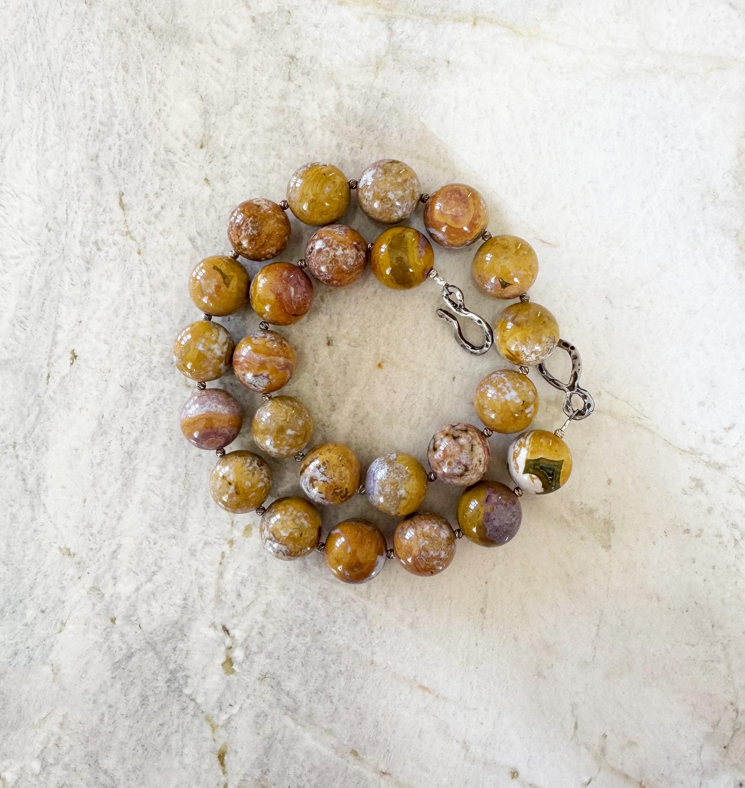 Natural Ocean Jasper Necklace - 16mm Sterling Silver Handcrafted