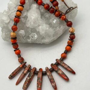 Orange Ocean Jasper Beaded Necklace-23"