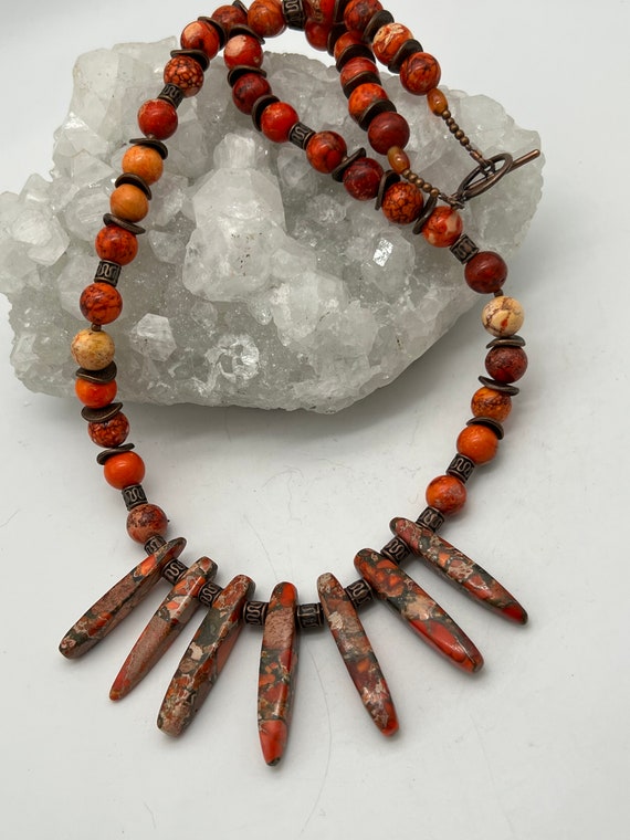 Orange Ocean Jasper Beaded Necklace-23" Orange Ocean Jasper Beaded Necklace-23"