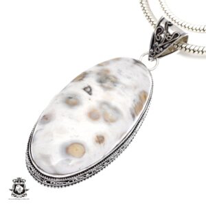 Ocean Jasper ORBICULAR Jasper Necklace & FREE 2MM Italian 925 Sterling Silver Chain V594