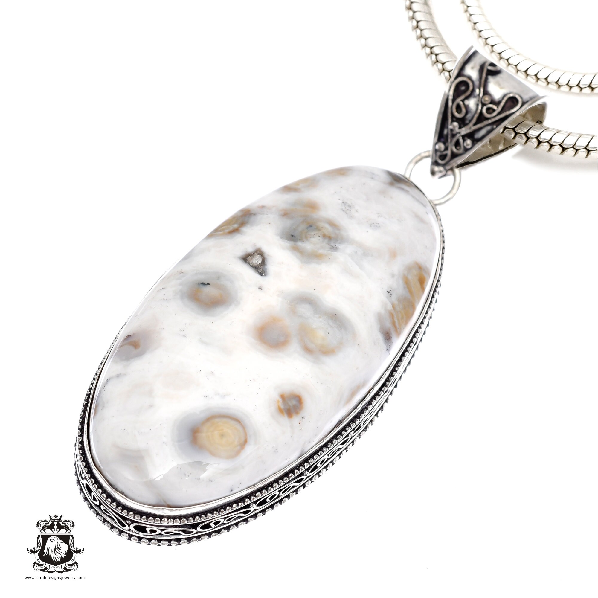 Ocean Jasper Orbicular Jasper Necklace & Free 2mm Italian 925 Sterling Silver Chain V594 Ocean Jasper Orbicular Jasper Necklace & Free 2mm Italian 925 Sterling Silver Chain V594