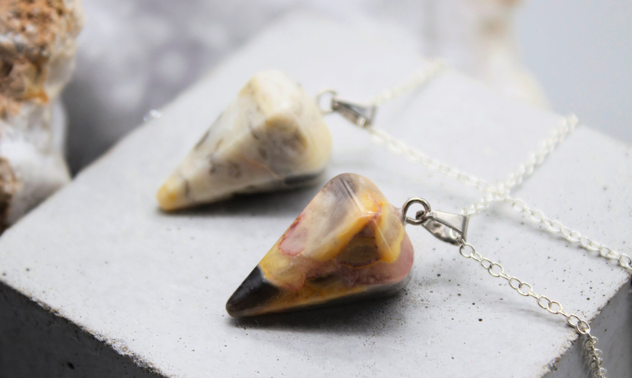 Ocean Jasper Pendulum Necklace: Sterling Silver Dowsing Crystal