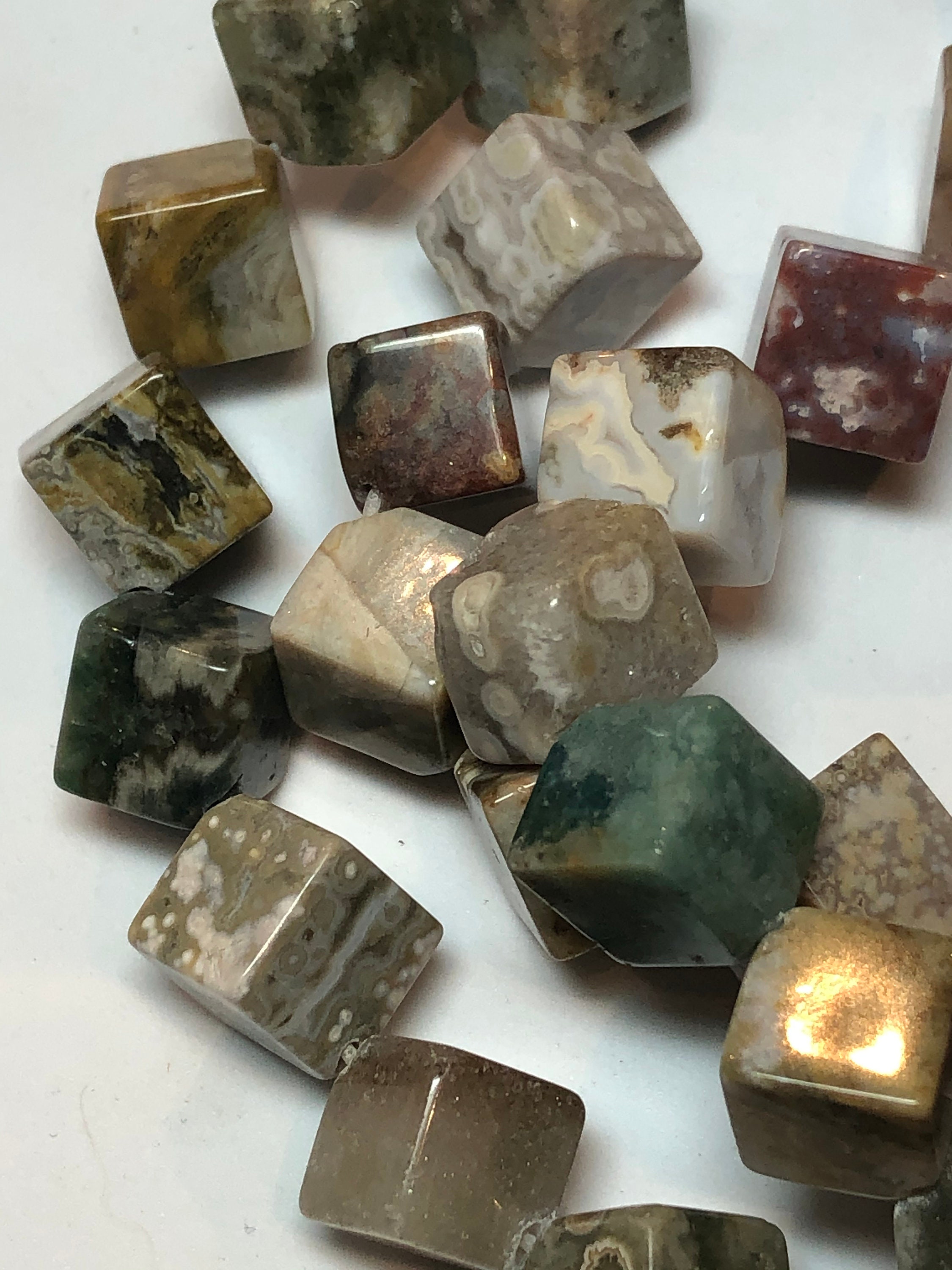 10mm Diagonal-cube Ocean Jasper Gemstone Beads. Full 15" Strand Of Cube Beads, Approx. 28 Beads Per Strand.