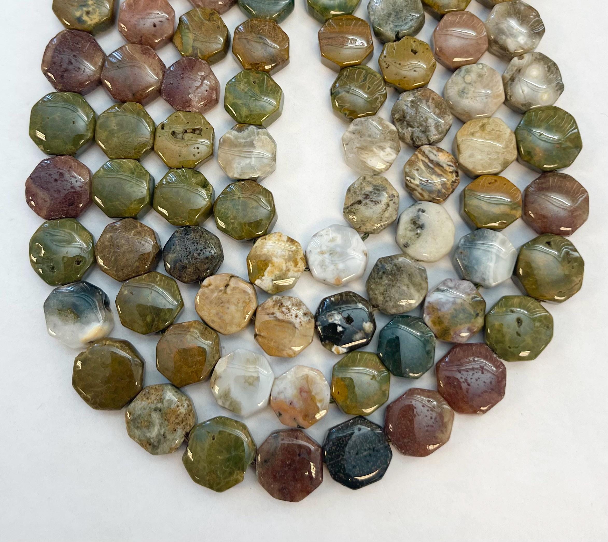Ocean Jasper 13x5mm Flat Coin Gemstone Beads-- 15.5 Inch Strand