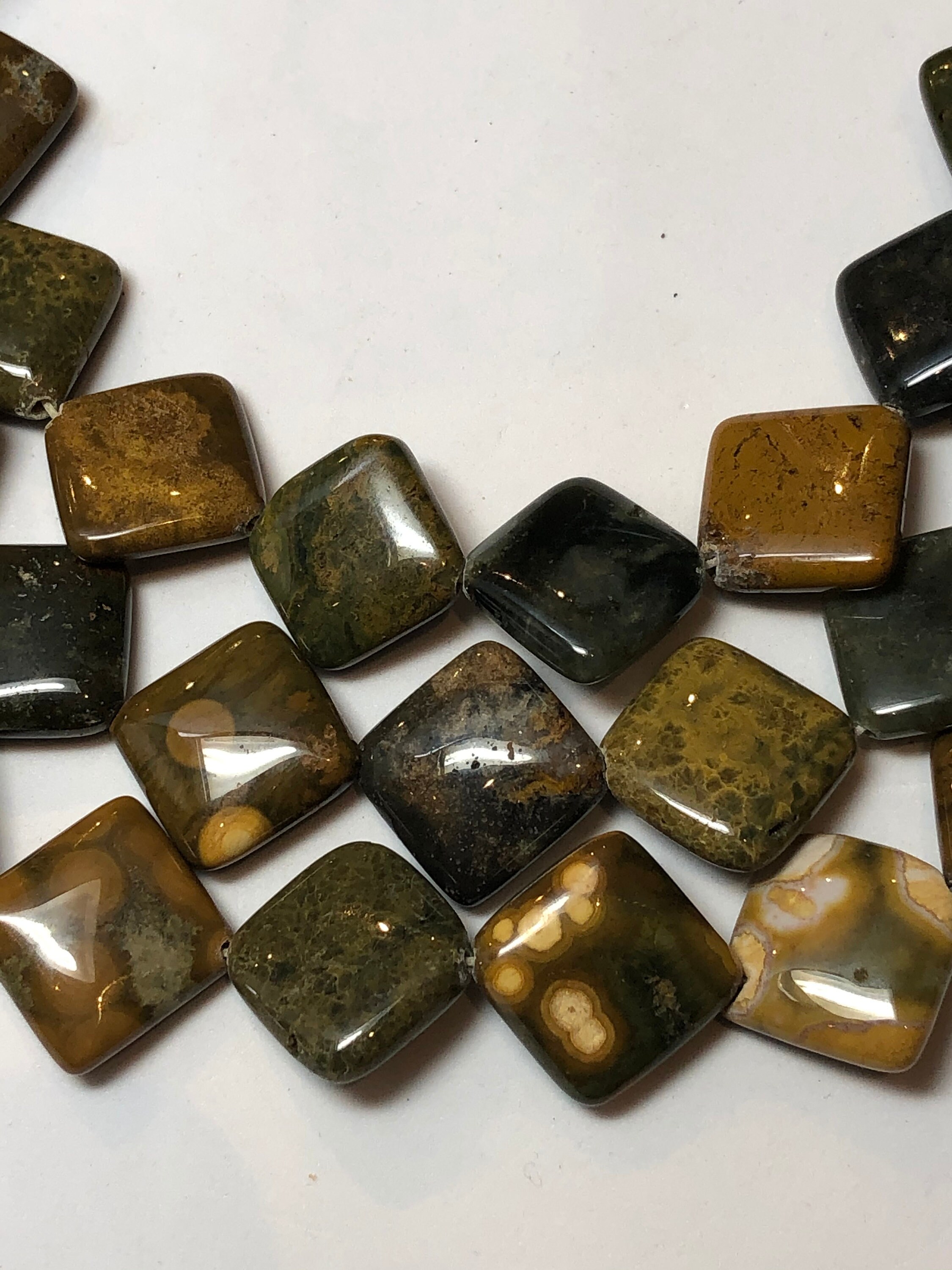 16mm Diagonal-drilled Square Ocean Jasper Gemstone Beads. Full 15" Strand Of Flat Square Beads, Approx. 21 Beads Per Strand.
