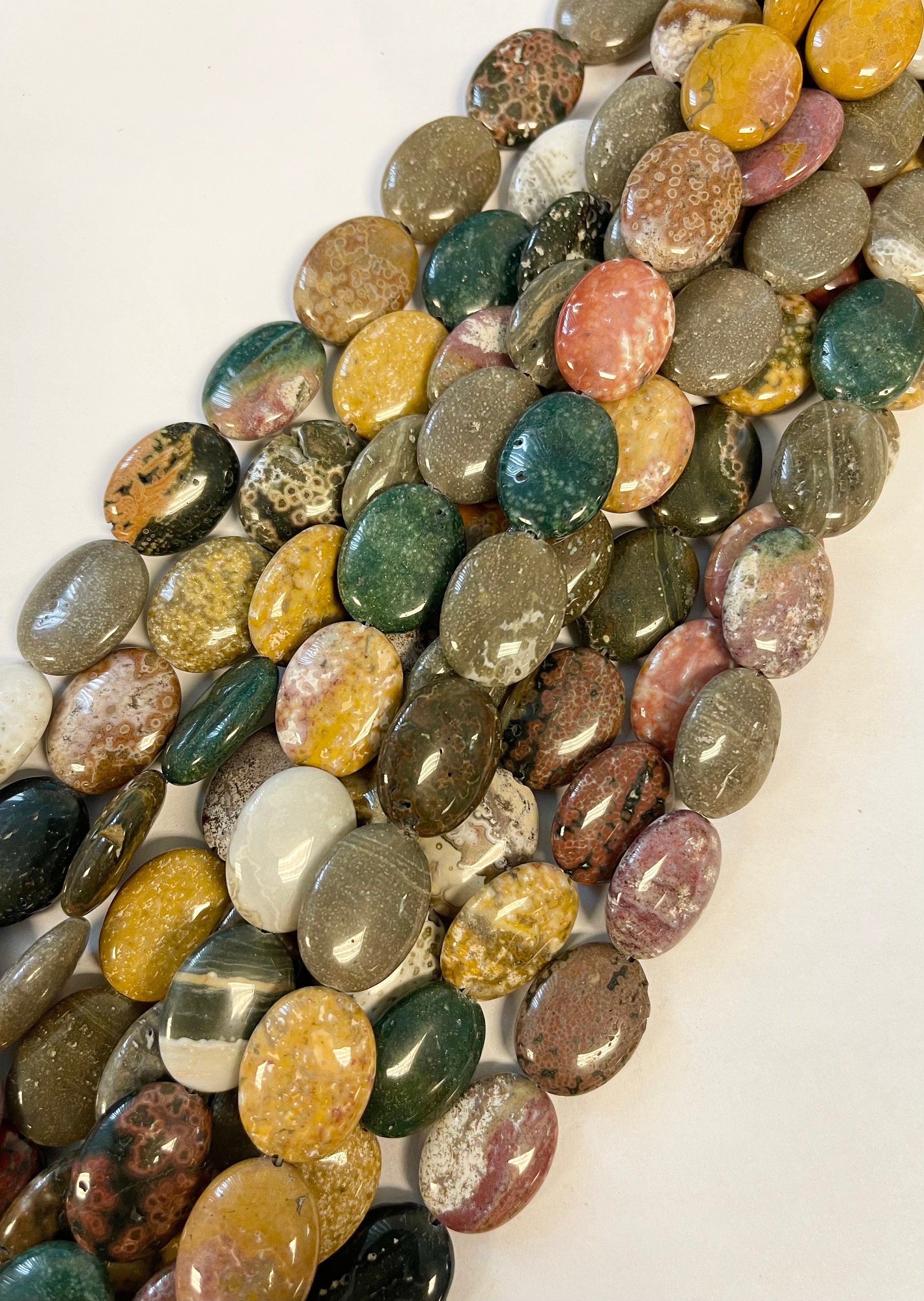 Ocean Jasper 16x12x5mm 20x15x6mm Flat Oval  Natural Gemstone Beads- -15.5 Inch Strand-