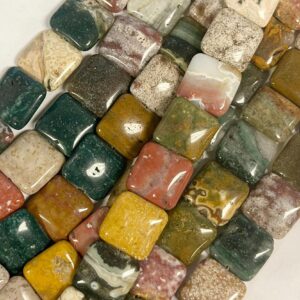 Ocean Jasper 16x16x6mm Flat Square Natural Gemstone Beads- -15.5 inch strand- Ocean Jasper 16x16x6mm Flat Square Natural Gemstone Beads- -15.5 inch strand-