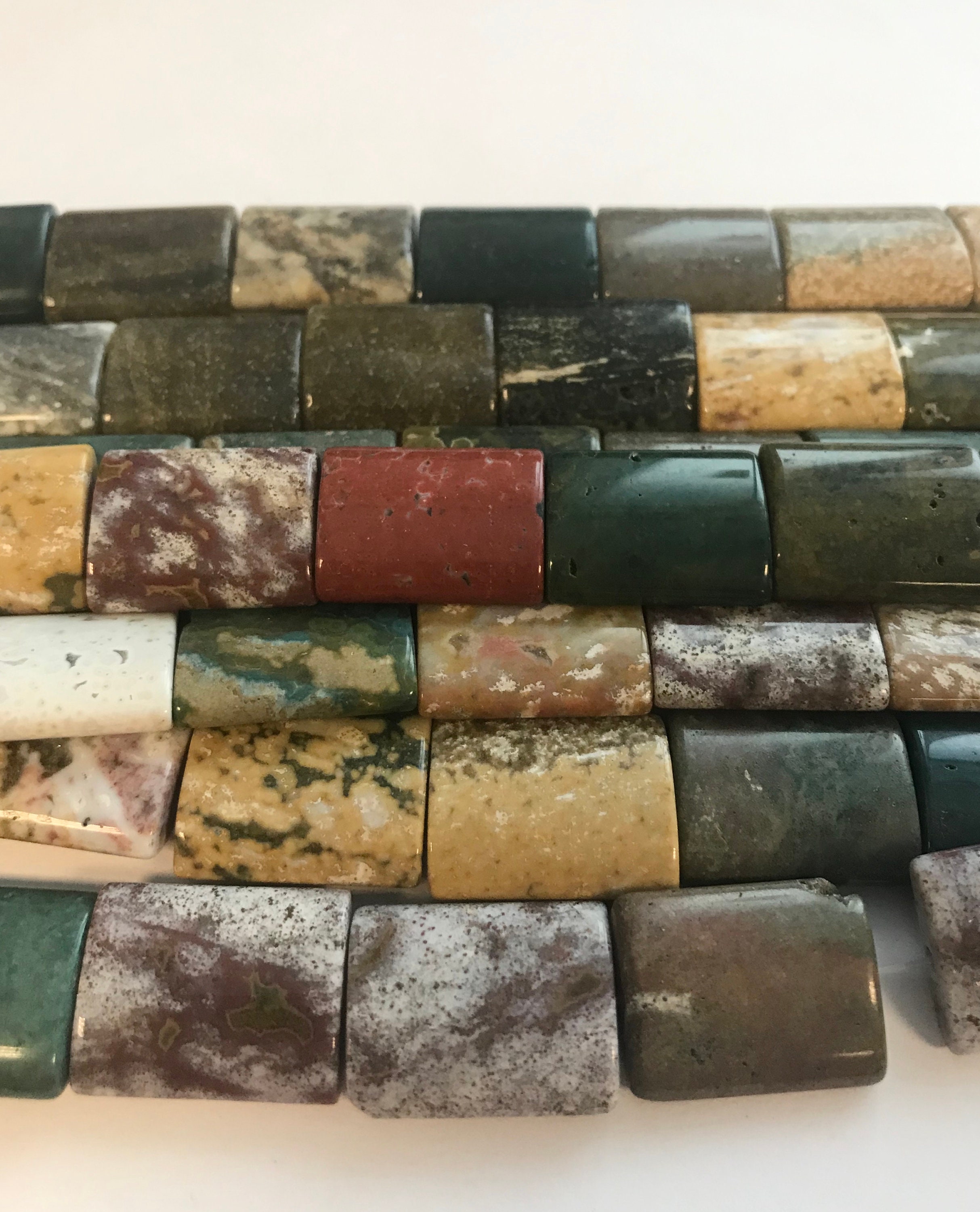 Ocean Jasper 20x15x6mm Flat Rectangle Gemstone Beads---15.5'' Ocean Jasper 20x15x6mm Flat Rectangle Gemstone Beads---15.5''