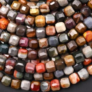 Aaa Faceted Natural Polychrome Landscape Ocean Jasper 7mm 8mm Cube Beads 15.5" Strand Aaa Faceted Natural Polychrome Landscape Ocean Jasper 7mm 8mm Cube Beads 15.5" Strand