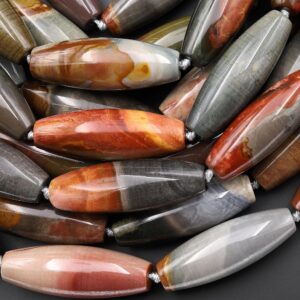 Aaa Large Natural Polychrome Landscape Ocean Jasper Long Cylinder Drum Tube Beads 15.5" Strand Aaa Large Natural Polychrome Landscape Ocean Jasper Long Cylinder Drum Tube Beads 15.5" Strand