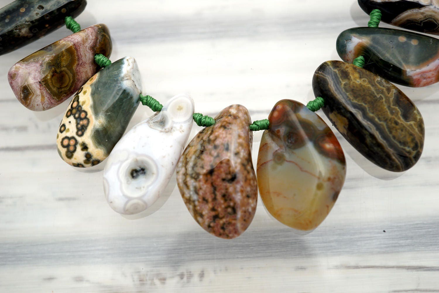 Ocean Jasper Freeform Beads, Polished Gemstone Strand (16 Inches)