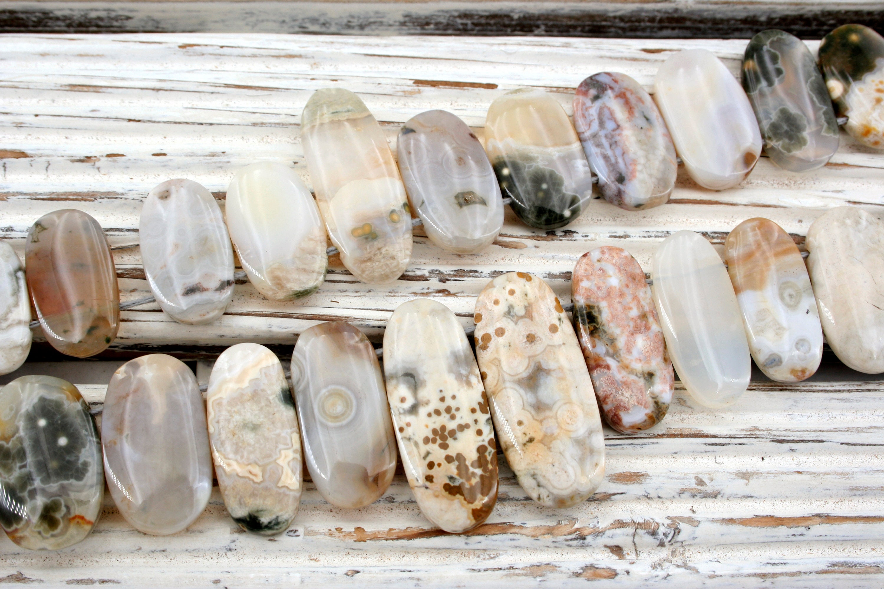 Ocean Jasper Freeform Beads, (etb00507) Polished Gemstone Necklace