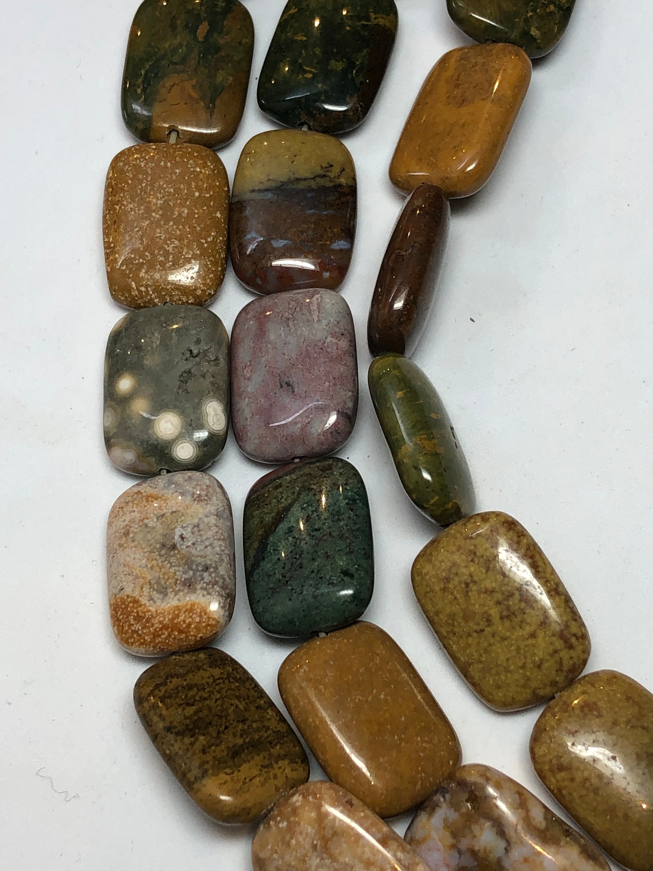 Ocean Jasper Gemstone Beads. 13x18mm Rectangle Beads On 15 Inch Strand, Approx. 22  Beads Per Strand.