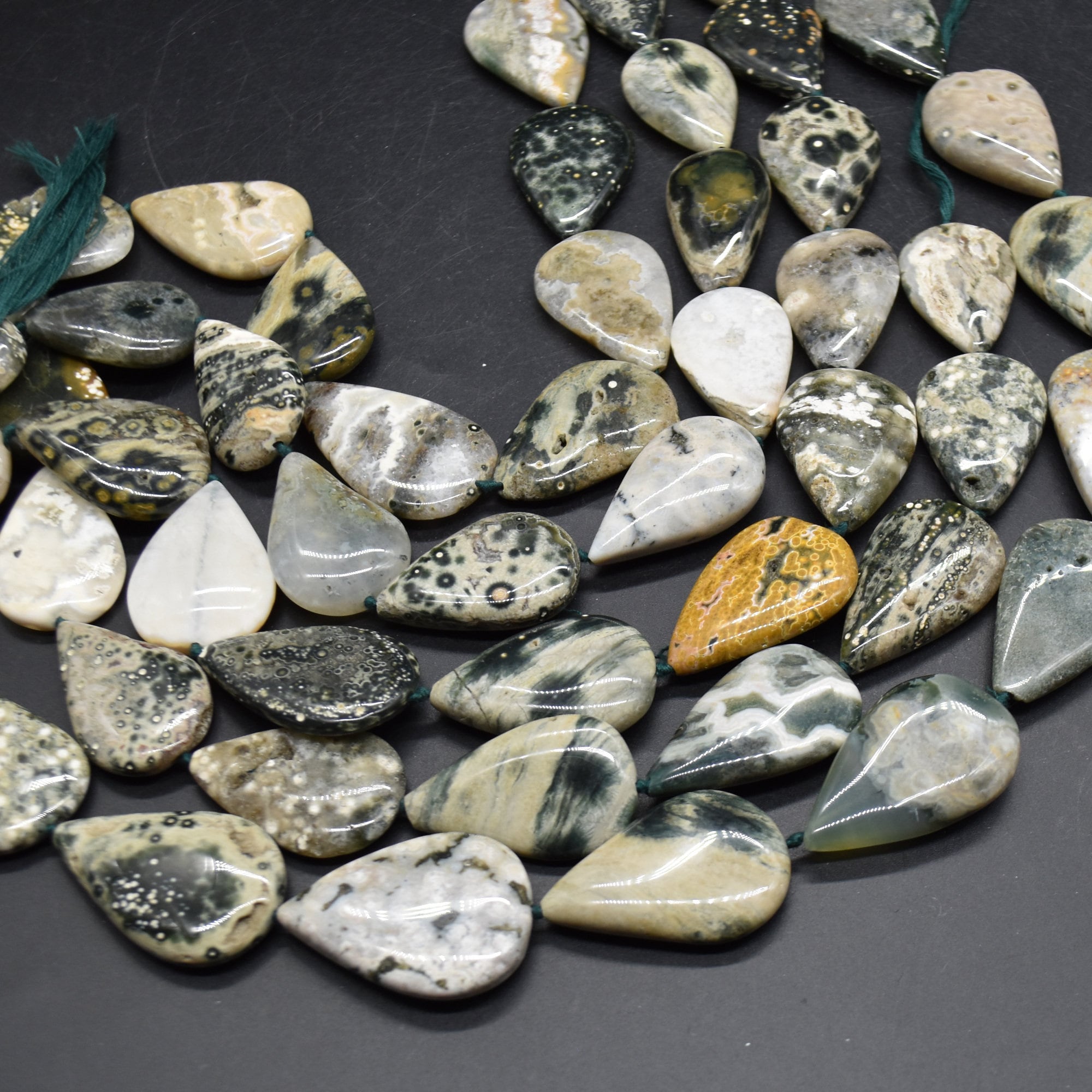Ocean Jasper Gemstone Teardrop Beads - 20mm - 35mm - 15" Strand