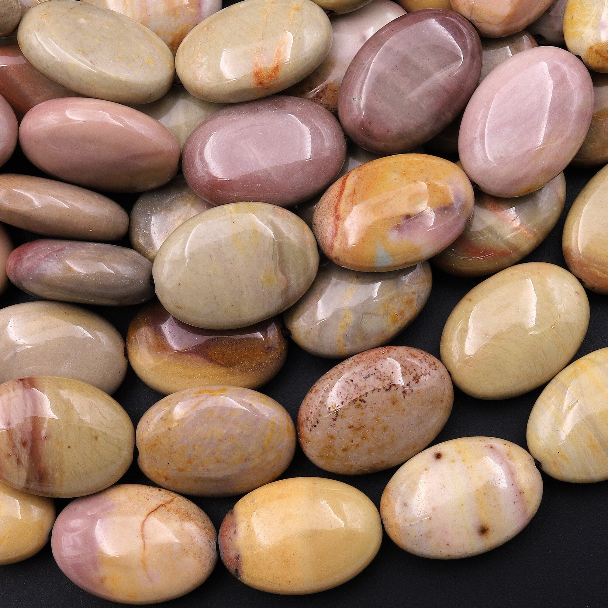 Natural Polychrome Landscape Ocean Jasper Smooth Oval Beads Earthy Yellow Brown Pink 15.5" Strand Natural Polychrome Landscape Ocean Jasper Smooth Oval Beads Earthy Yellow Brown Pink 15.5" Strand