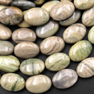 Natural Polychrome Landscape Ocean Jasper Smooth Oval Beads Earthy Green Gray 15.5" Strand Natural Polychrome Landscape Ocean Jasper Smooth Oval Beads Earthy Green Gray 15.5" Strand