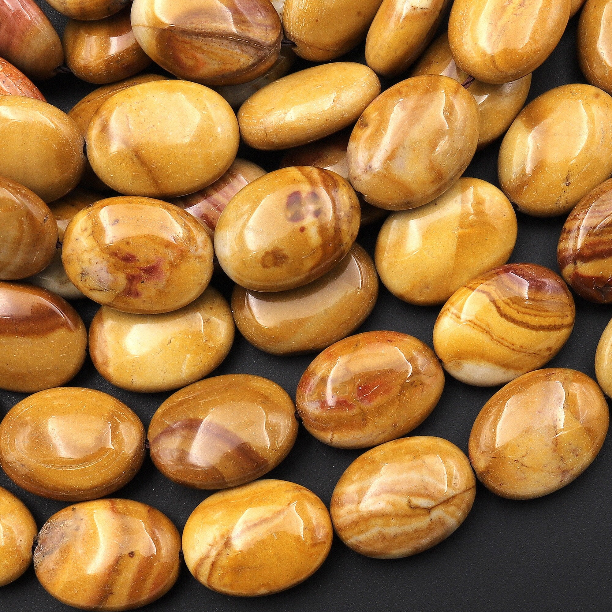 Natural Polychrome Landscape Ocean Jasper Smooth Oval Beads Earthy Yellow Brown 15.5" Strand Natural Polychrome Landscape Ocean Jasper Smooth Oval Beads Earthy Yellow Brown 15.5" Strand
