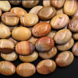 Natural Polychrome Landscape Ocean Jasper Smooth Oval Beads Earthy Yellow Brown Peach 15.5" Strand Natural Polychrome Landscape Ocean Jasper Smooth Oval Beads Earthy Yellow Brown Peach 15.5" Strand