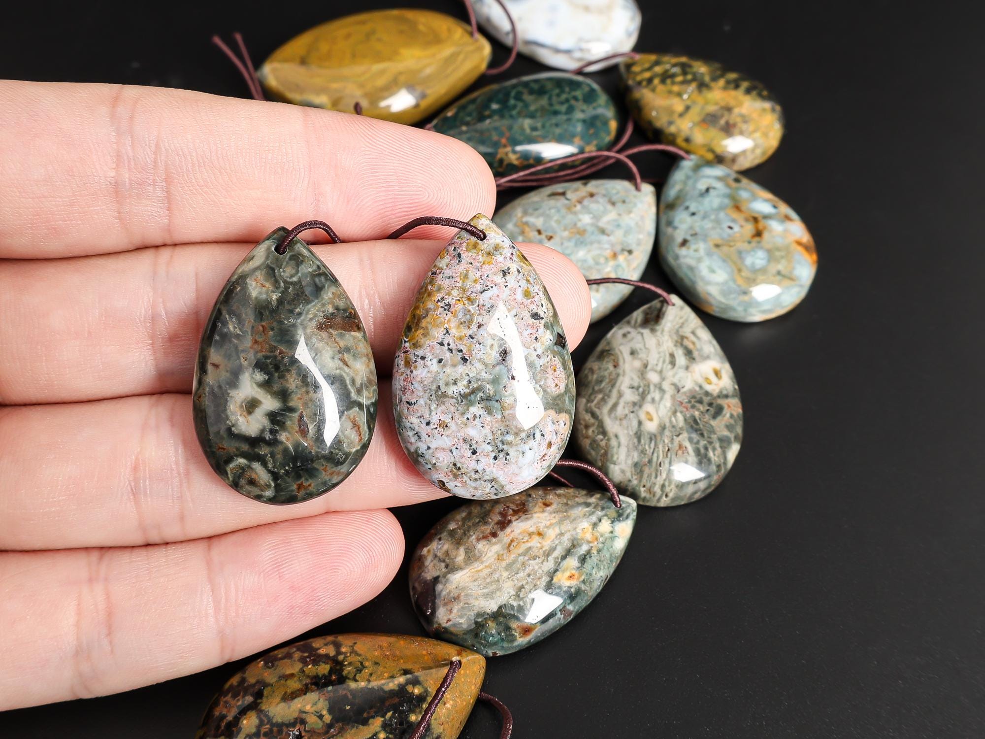 Aaa Grade Ocean Jasper Teardrop Pendant Hand-polished Crystal Cabochon One Of A Kind Gemstone For Diy Necklace Aaa Grade Ocean Jasper Teardrop Pendant Hand-polished Crystal Cabochon One Of A Kind Gemstone For Diy Necklace