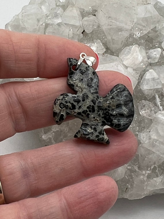 Ocean Jasper Carved Bird Pendant