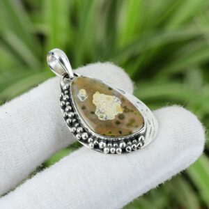 Handmade Ocean Jasper 925 Sterling Silver Pendant: Elegant Gemstone Jewelry