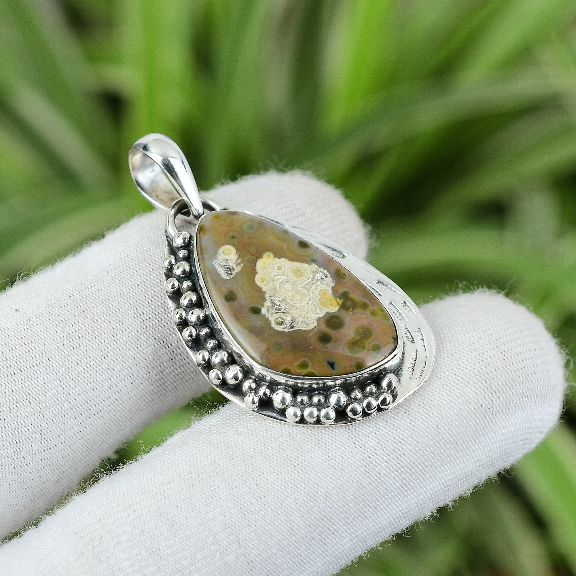 Handmade Ocean Jasper 925 Sterling Silver Pendant: Elegant Gemstone Jewelry Handmade Ocean Jasper 925 Sterling Silver Pendant: Elegant Gemstone Jewelry