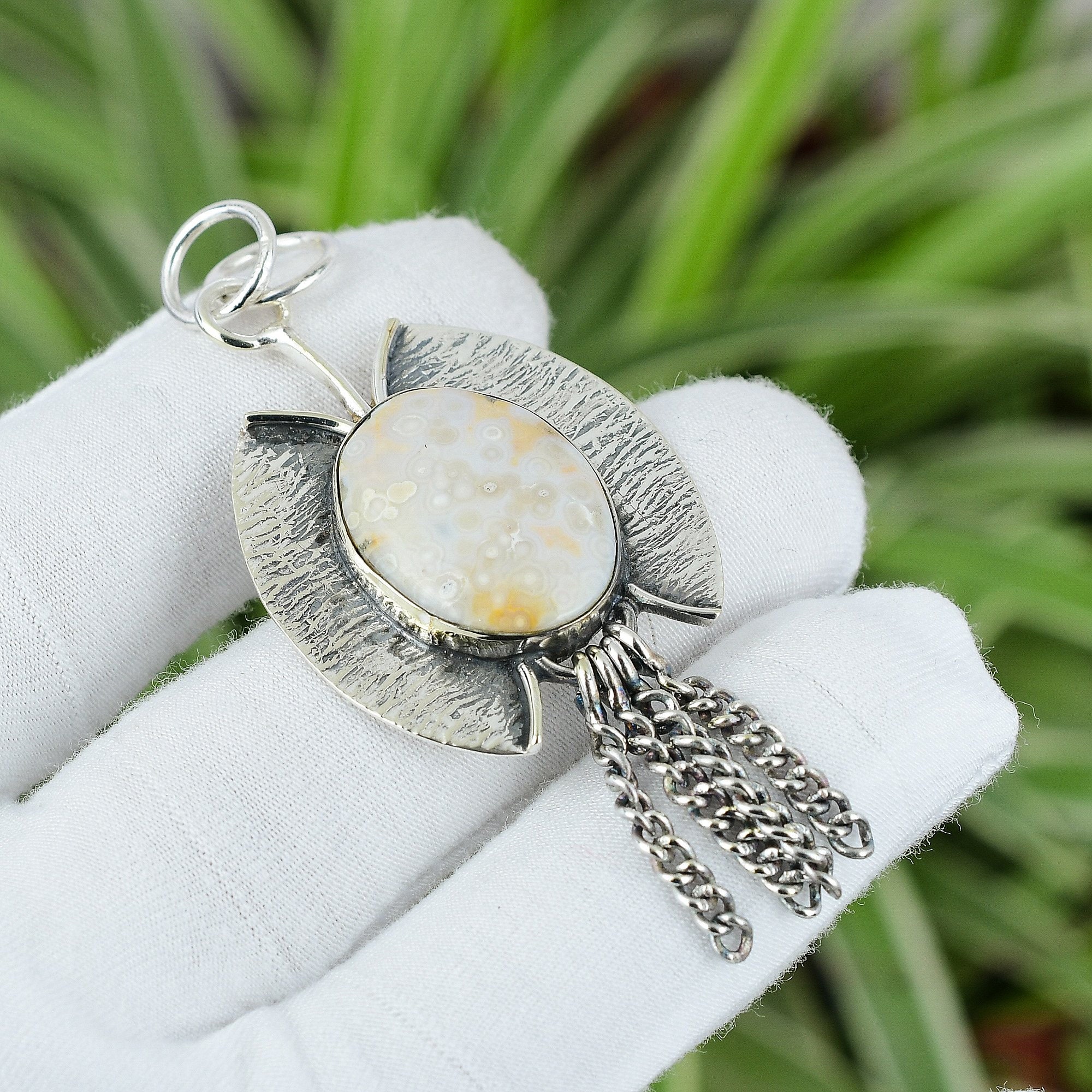 Handmade Ocean Jasper 925 Sterling Silver Pendant: Boho Gemstone Jewelry Handmade Ocean Jasper 925 Sterling Silver Pendant: Boho Gemstone Jewelry