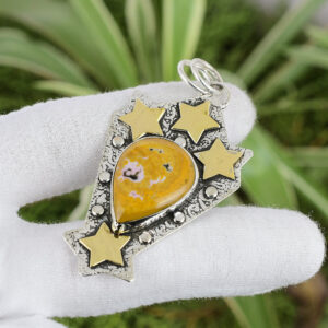 Handmade Ocean Jasper Pendant: 925 Sterling Silver, 18k Gold Plated