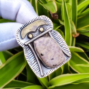 Handmade Ocean Jasper Pendant: 925 Sterling Silver, 18k Gold Plated
