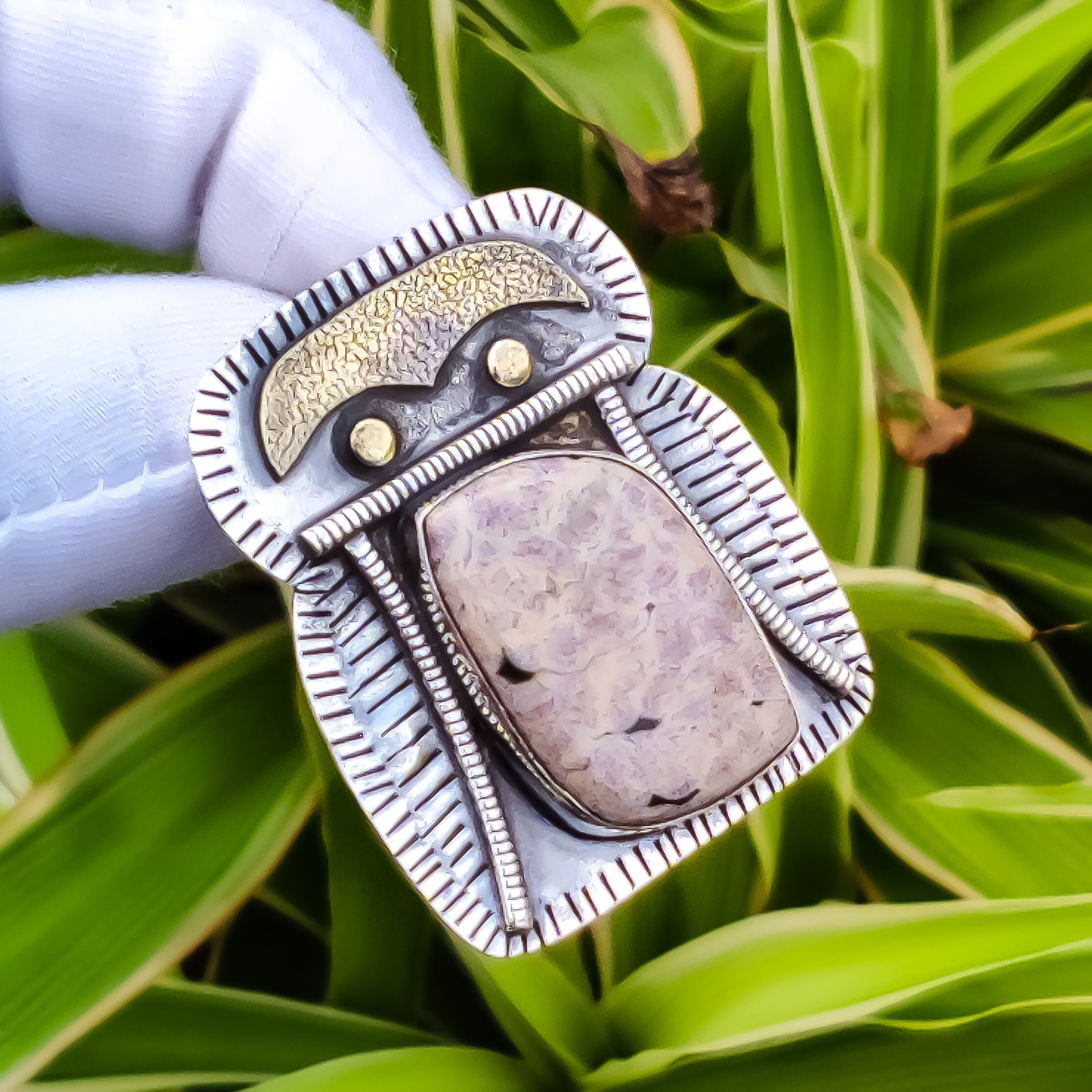 Handmade Ocean Jasper Pendant: 925 Sterling Silver, 18k Gold Plated