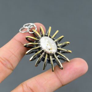 Handmade Ocean Jasper Pendant: 925 Sterling Silver 18K Gold Plated Cage Jewelry Handmade Ocean Jasper Pendant: 925 Sterling Silver 18K Gold Plated Cage Jewelry