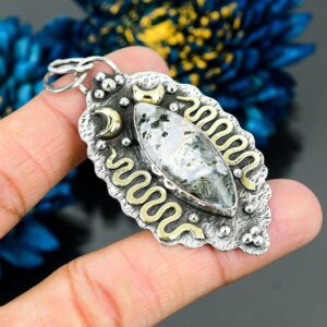 Handmade Ocean Jasper Pendant: 925 Sterling Silver Marquise Gemstone