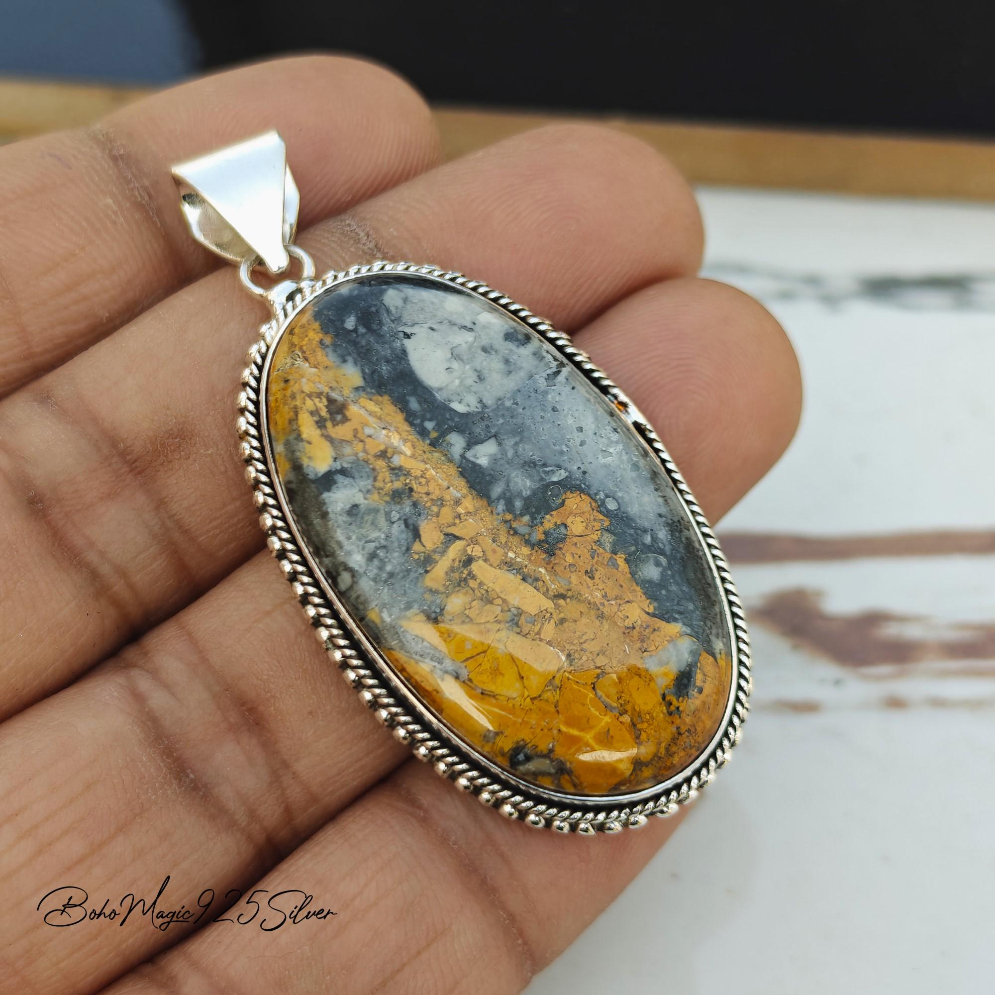 Handmade Ocean Jasper Pendant: Oval Sterling Silver Gemstone Handmade Ocean Jasper Pendant: Oval Sterling Silver Gemstone