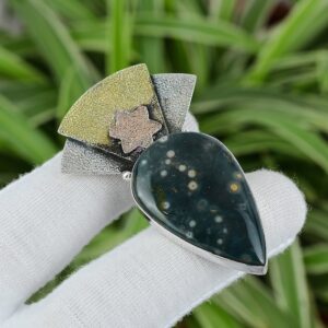 Handmade Pear Ocean Jasper Pendant: 925 Sterling Silver Gemstone Jewelry