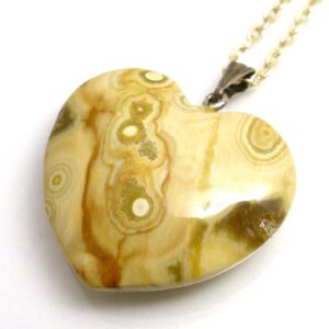 Ocean Jasper Heart Focal Bead Pendant Hand Cut Designer One of a Kind Cream Black Poppy LARGE With Bail for Stringing Necklace Jewelry