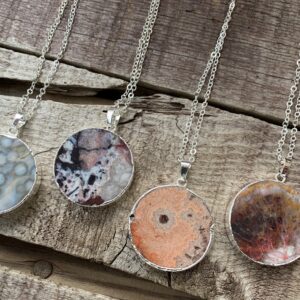 Large Round Silver Electroplated Ocean Jasper Pendant Necklace | Silver Necklace | Jasper Necklace | Organic Stone Necklace